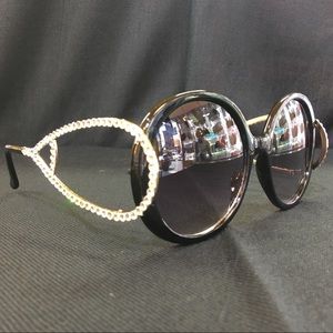Round Black Sunglasses Silver Crystals Glasses